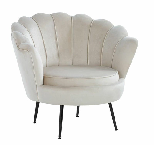 Fotel kubełkowy Korab VIC beżowy welur glamour do salonu inspirowany muszelką Intesi