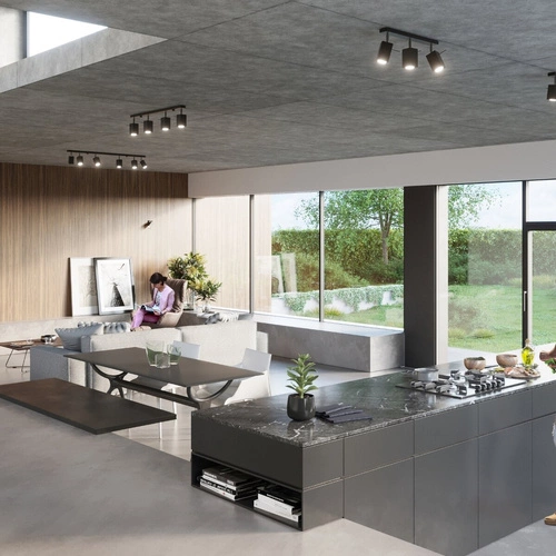 Plafon sufitowy Merida 4L czarny nowoczesny metalowy do salonu, kuchni lub jadalni Sollux