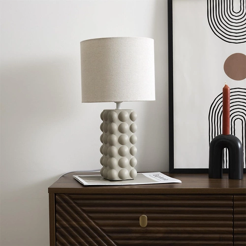 Lampka nocna do sypialni Ramil ceramiczna beżowa nowoczesna z abażurem Intesi 40 cm