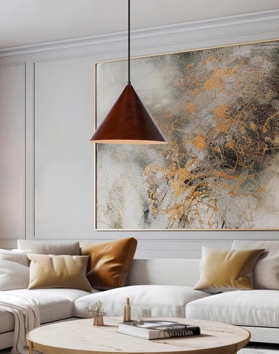 Lampa wisząca Dunca 32 metalowa czarna z kloszem orzechowym do salonu i jadalni regulowana