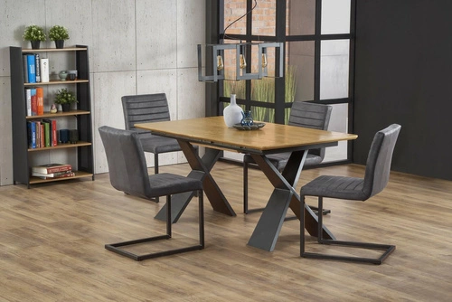 Stół rozkładany do jadalni Intesi Reland nowoczesny loftowy dąb naturalny czarne nogi 160–220 cm