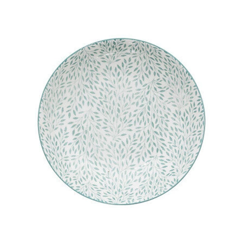 Porcelanowy serwis obiadowy Jasmin 18 elementów biało-zielony z liśćmi do jadalni