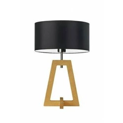 Lampka nocna Clio czarna z abażurem glamour i dębową podstawą do sypialni lub salonu LYSNE