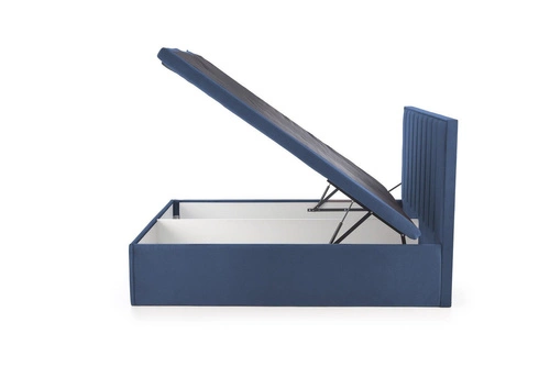 Łóżko tapicerowane Renji 160x200 granatowe z pojemnikiem do sypialni nowoczesne