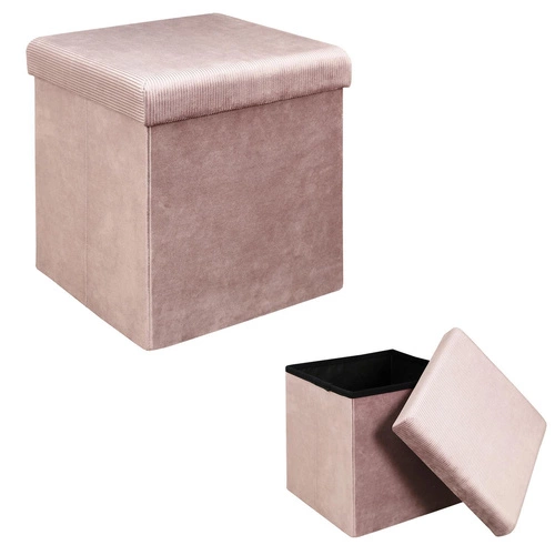 Pufa welurowa ze schowkiem Intesi Vels różowa glamour do salonu 38x38 cm składana