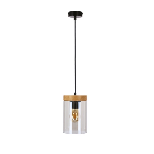 Lampa sufitowa Wels czarny+drewniany  1x40W E27 klosz dymiony