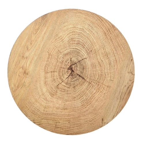 Stolik kawowy okrągły Woodsten S dąb loftowy do salonu, drewniany blat, czarny stelaż 45 cm