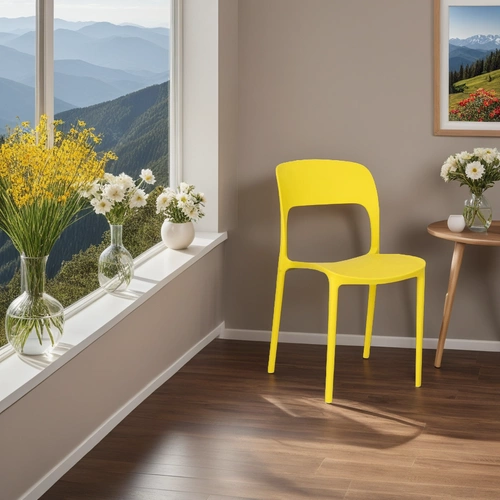 Krzesło do jadalni i ogrodu Flexi żółte Intesi nowoczesne sztaplowane łatwe w czyszczeniu