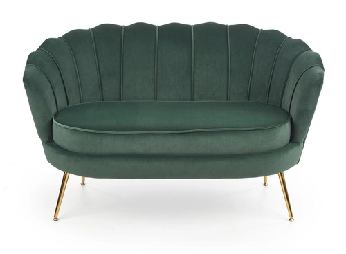 Sofa dwuosobowa Florecja welurowa zielona glamour do salonu na złotych nogach Intesi