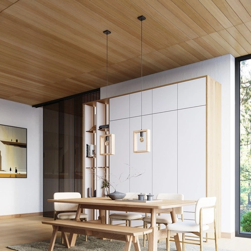 Lampa wisząca ARIES skandynawska drewniana regulowana do salonu i jadalni 24 cm
