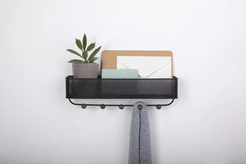 Umbra ESTIQUE nowoczesny wieszak ścienny z organizerem do przedpokoju czarny metalowy