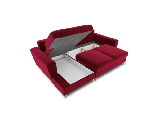 Narożnik z funkcją spania Moghan Red Velvet Lewostronna kolor nóg złoty