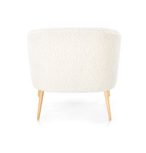 Fotel wypoczynkowy Eder kremowy do salonu tapicerowany boucle na drewnianych nogach Intesi