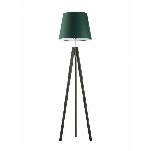 Lampa podłogowa z drewnianym stelażem ARUBA abażur  zieleń butelkowa stelaż hebanowy
