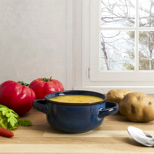 Bulionówka Temps niebieska ceramiczna do zupy 600ml z uchwytami vintage Intesi