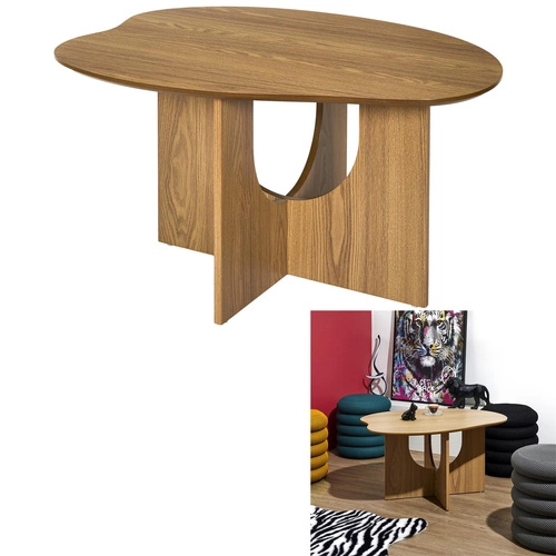 Stolik kawowy owalny Calypso nowoczesny drewniany japandi do salonu Intesi 80x60 cm