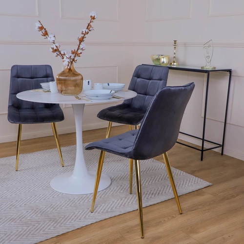 Krzesło do jadalni Pilo szare welurowe tapicerowane glamour na złotych nogach Intesi