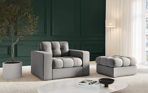 Fotel uszak Justin Light Grey Structured Fabric do salonu welur glamour z podłokietnikami szary