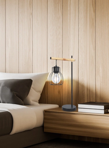 Lampa stołowa Bernita czarna nowoczesna metalowo-drewniana do sypialni i salonu CANDELLUX