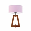 Lampka nocna do sypialni Clio glamour z abażurem fioletowym i drewnianą podstawą mahoniową