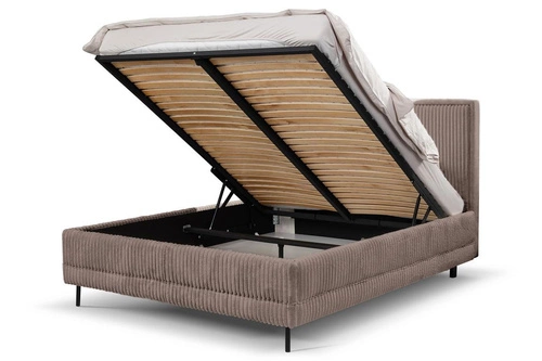 Łóżko tapicerowane Foggy 140x200 beżowe z pojemnikiem do sypialni nowoczesne