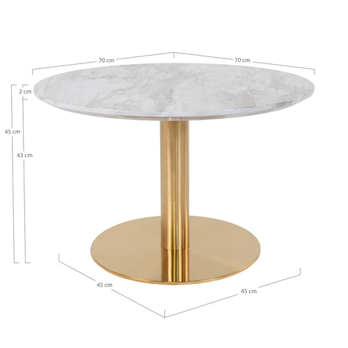 Okrągły stolik kawowy Bolzano 70 cm biały marmur złoty glamour do salonu Intesi