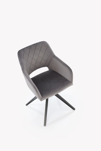 Krzesło obrotowe Cretas Velvet Intesi szare tapicerowane do jadalni i salonu z podłokietnikami