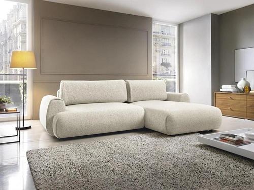 Narożnik z funkcją spania do salonu Ljung prawy nowoczesny beżowy z pojemnikiem Intesi