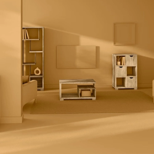 Stolik kawowy Bivoak prostokątny dwupoziomowy z półką naturalny skandynawski do salonu 80 cm