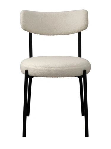 Krzesło tapicerowane Ligi białe teddy do jadalni i kuchni nowoczesne na czarnych nogach