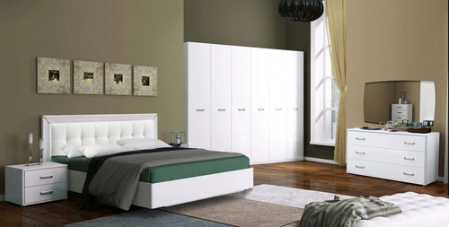 Szafa 6-drzwiowa Bella biała połysk nowoczesna z półkami i drążkiem do sypialni