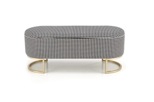 Ławka tapicerowana Edessa ze schowkiem do przedpokoju w pepitkę glamour na złotych nogach