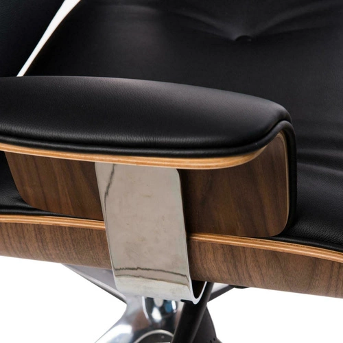 Fotel biurowy ergonomiczny VIP Exclusive Home czarny skórzany z podnóżkiem obrotowy D2.DESIGN