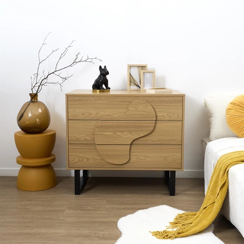 Komoda Calypso nowoczesna z 3 szufladami dąb artisan i czarna do sypialni 120 cm