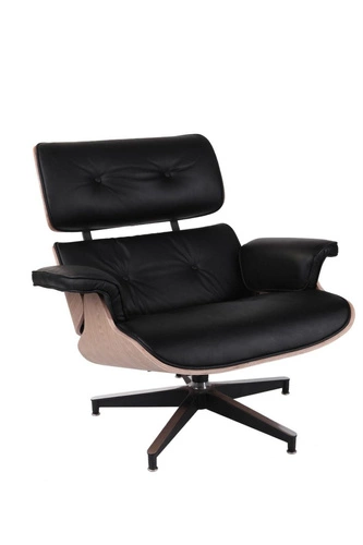 Fotel obrotowy Vip Lounge Chair do salonu ze skóry naturalnej z podnóżkiem nowoczesny czarny