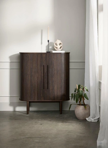 Komoda wysoka Meta 100 cm nowoczesna ryflowana dąb do salonu