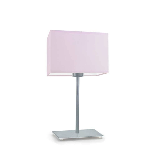 Lampka nocna AMALFI nowoczesna z jasnoróżowym abażurem i srebrnym stelażem do sypialni