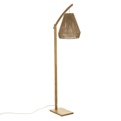 Lampa stojąca boho Palm Atmosphera naturalna drewniana do salonu z abażurem bambusowym