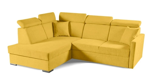 Narożnik z funkcją spania Mils XL lewostronny nowoczesny musztardowy do salonu Intesi