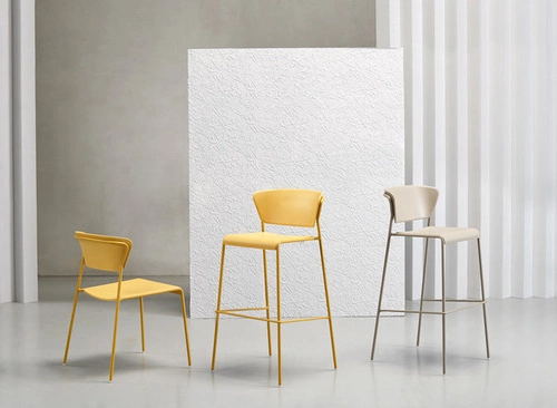 Hoker z oparciem Lisa 75 cm żółty nowoczesny do kuchni i wyspy, metalowy, sztaplowany SCAB Design