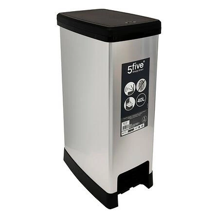 5five simply smart PED PLAST kosz na śmieci kuchenny 40L slim z pedałem cichy domyk czarny