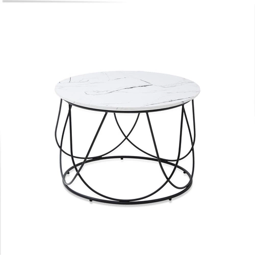 Stolik kawowy okrągły Jenna biały marmur 60 cm nowoczesny glamour do salonu Intesi