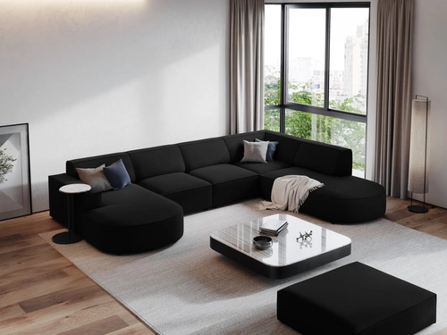 Pufa Jodie czarna welwetowa prostokątna do salonu nowoczesna modułowa na nóżkach 102x80