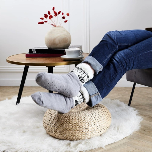 Skarpetki antypoślizgowe zimowe Intesi sherpa szare 39-42 ciepłe do domu salonu