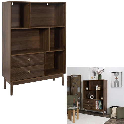 Regał na książki z szufladami Tiffany skandynawski orzech 100 cm Intesi