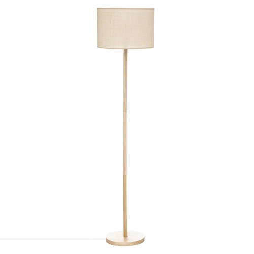 Lampa stojąca do salonu boho Della 149cm beżowa drewniana sosna z abażurem Atmosphera