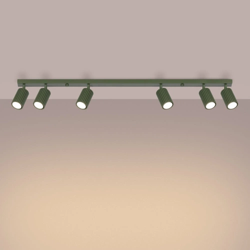 Plafon sufitowy KARBON 6L zielony oliwkowy minimalistyczny do salonu z ruchomym kloszem