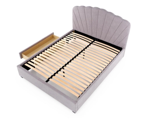 Łóżko tapicerowane Brig 160x200 szare z szufladą i wezgłowiem muszelka do sypialni