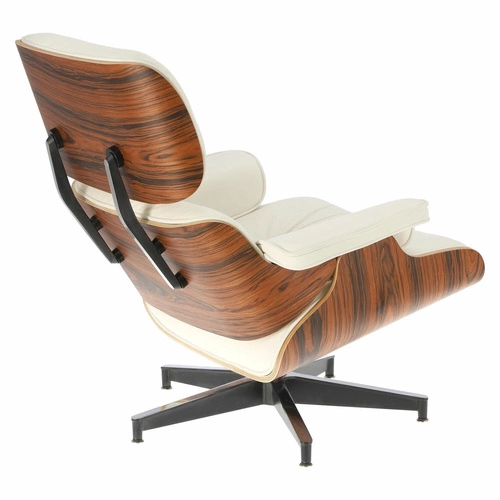 Fotel obrotowy Vip Lounge Chair skórzany do salonu z podnóżkiem nowoczesny biały