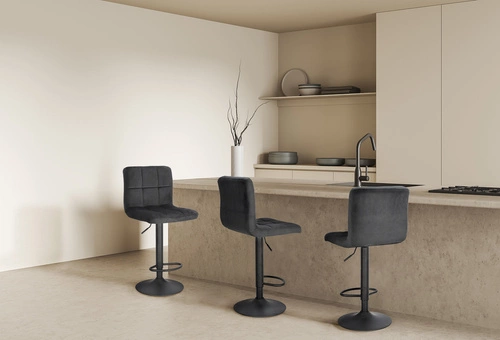 Hoker Dafne VIC czarny welurowy z oparciem, regulowany, obrotowy do kuchni i wyspy
